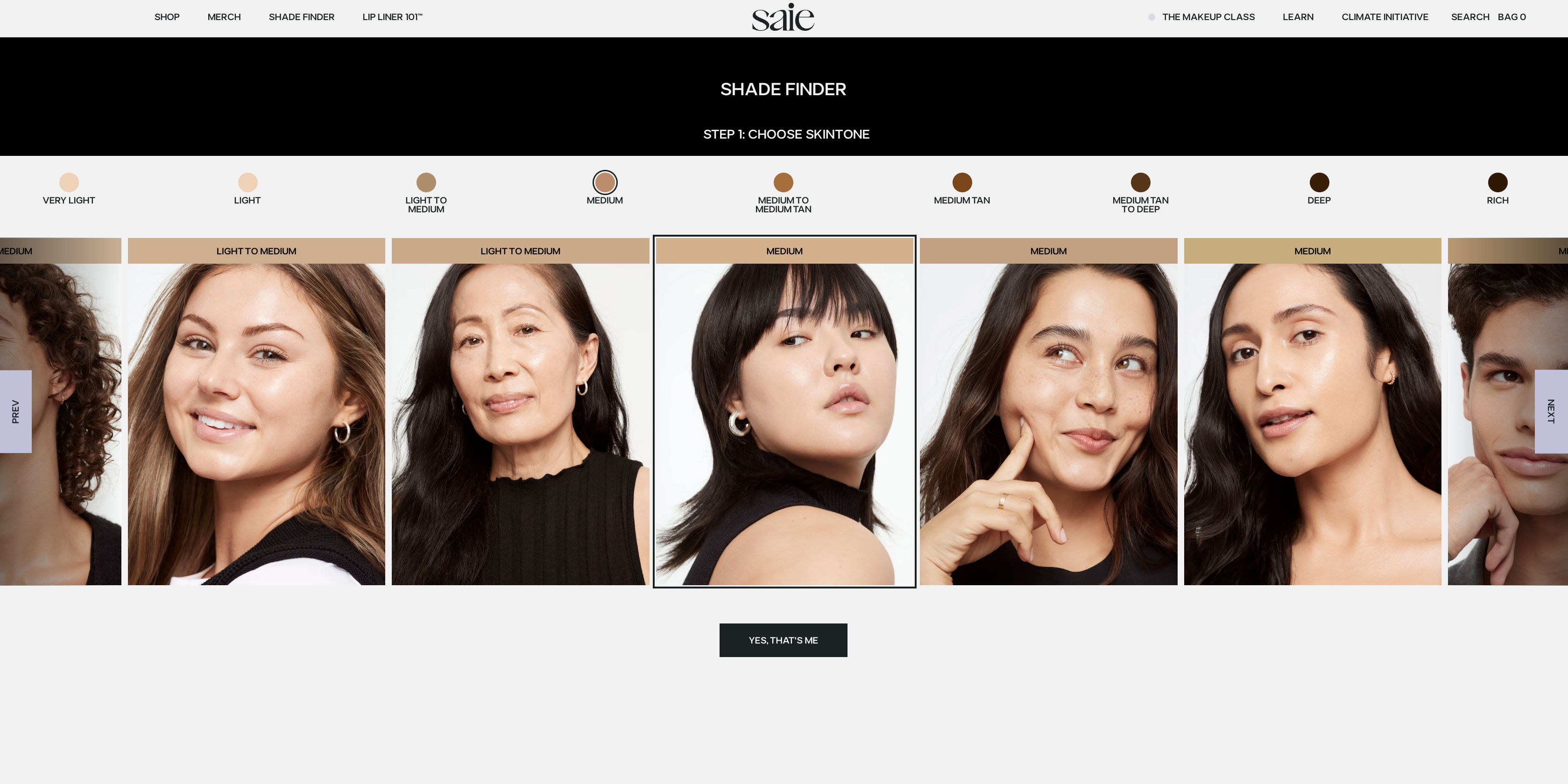 Saie Beauty shade finder with 30+ skin tones